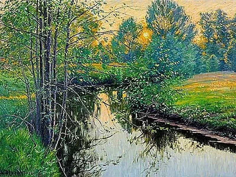 1864-Carl Olsson - Tramonto su un ruscello